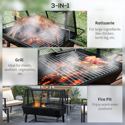 3-in-1 BBQ Rotisserie: Grill, Roaster & Fire Pit
