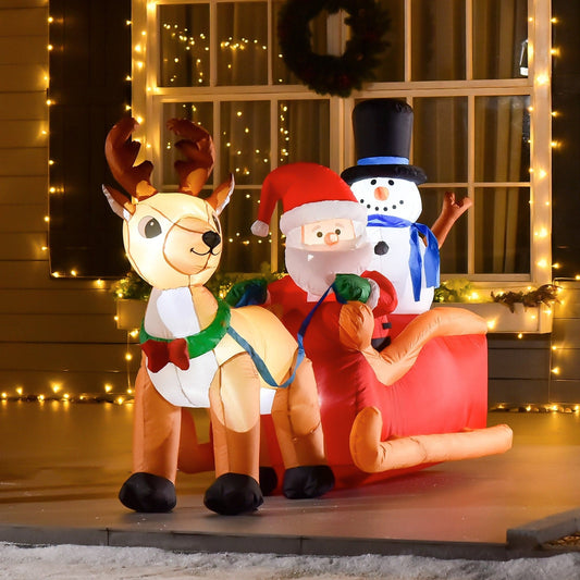 4ft Christmas Inflatable Santa Claus on Sleigh Deer
