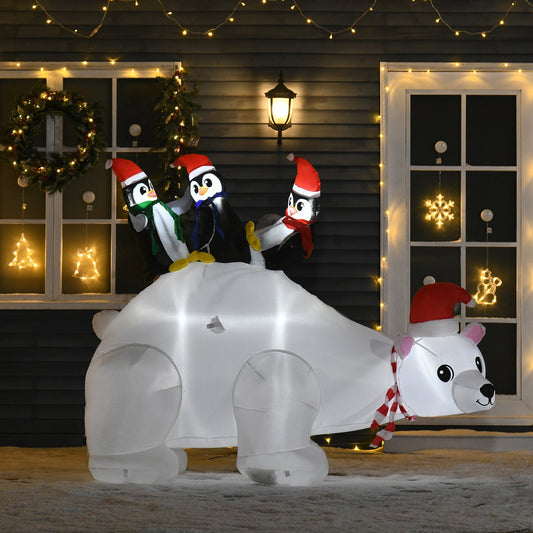 Homcom 1.5m Christmas Inflatable Polar Bear Penguin Lighted for Home Indoor Outdoor