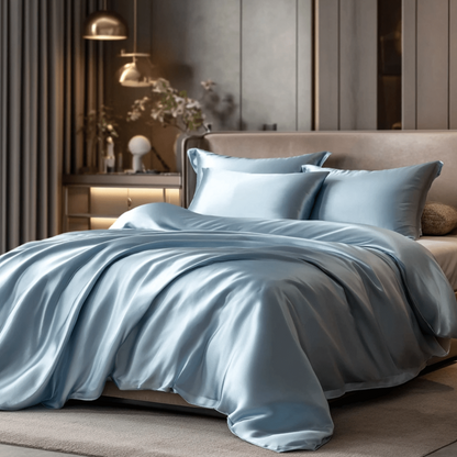 Premium Sky Blue Mulberry Silk Bedding Set