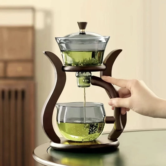ZenFlow: Lazy Chinese Glass Tea Set with Magnetic Switch Infuser