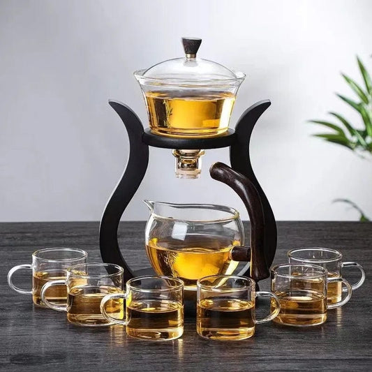 ZenFlow: Lazy Chinese Glass Tea Set with Magnetic Switch Infuser